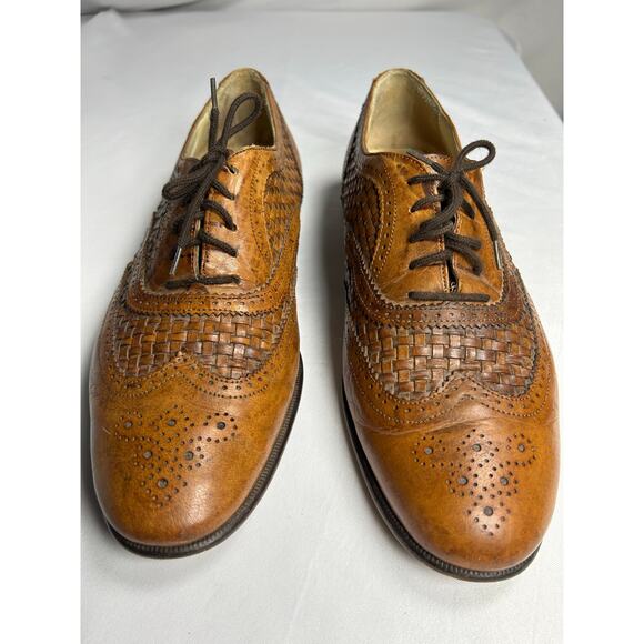 Mezlan Sevilla Oxford Woven Leather Dress Shoes Men 12 EE Brown Handcrafted ￼ main image 7